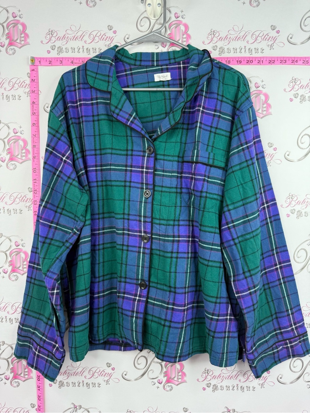 BedHead top long sleeve Green and Purple Plaid Button-Up Pajama Top